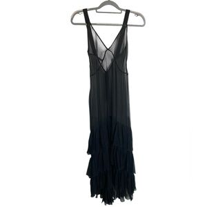 Black Chiffon Ruffle/Tired See Through Maxi Dress Size XS/S